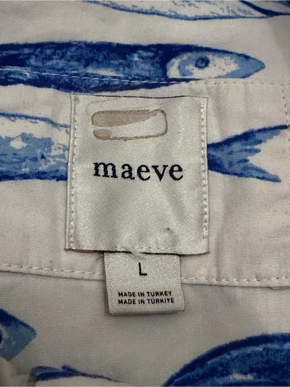 Anthropologie Maeve The Bettina Tiered Shirt Dress Fish print Size L - Picture 13 of 14